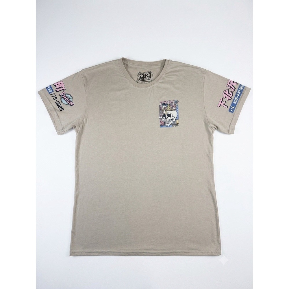 Fresh Laundry Skull Graphic T-Shirt Tan Japanese Streetwear Men's Tee Size Large